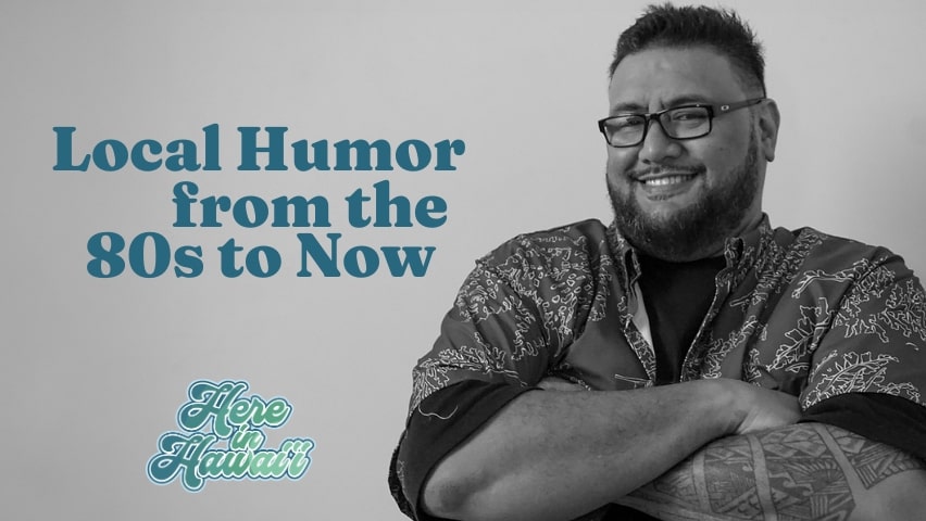 Man smiling with text "Local humor from the 80s to now"